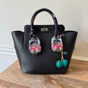 *READ LEATHER INSIDE & OUT | Black Toolbox Convertible Shoulder Bag Satchel S11